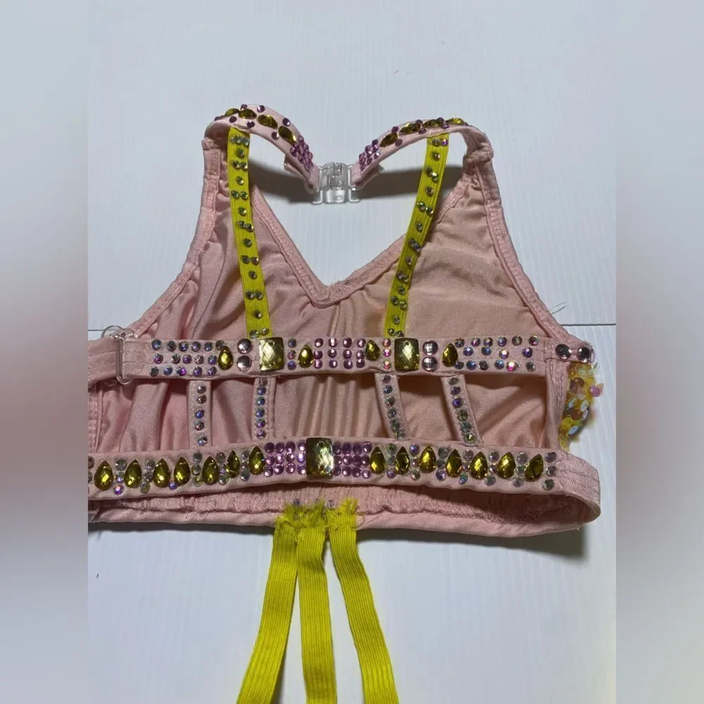 Glamour custom solo sassy dance costume pink lemonade rhinestone LC child